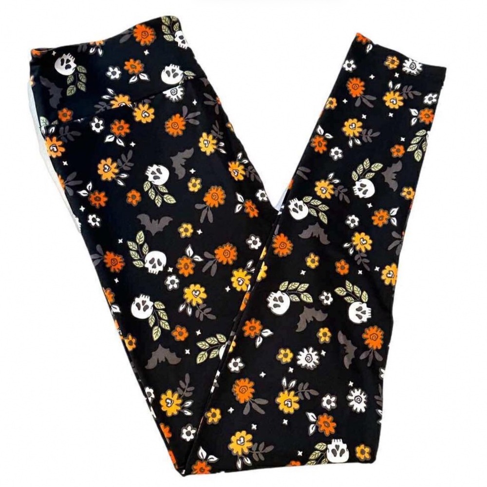 LuLaRoe Women Leggings‎ Size TC Tall & Curvy Halloween Skulls Floral Bats NWT